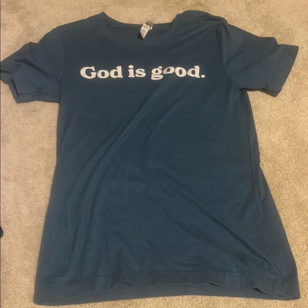 Blue Kids Shirt with 'God is good.' Print